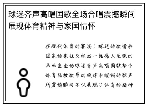 球迷齐声高唱国歌全场合唱震撼瞬间展现体育精神与家国情怀