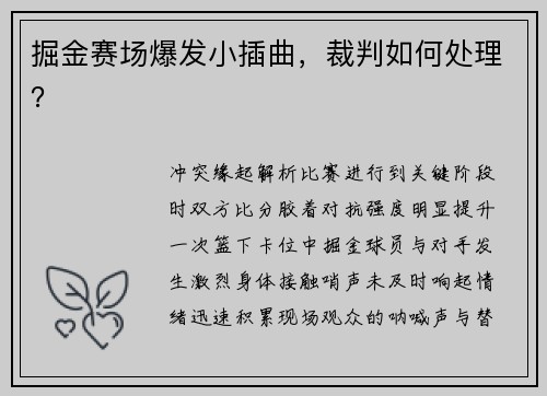 掘金赛场爆发小插曲，裁判如何处理？